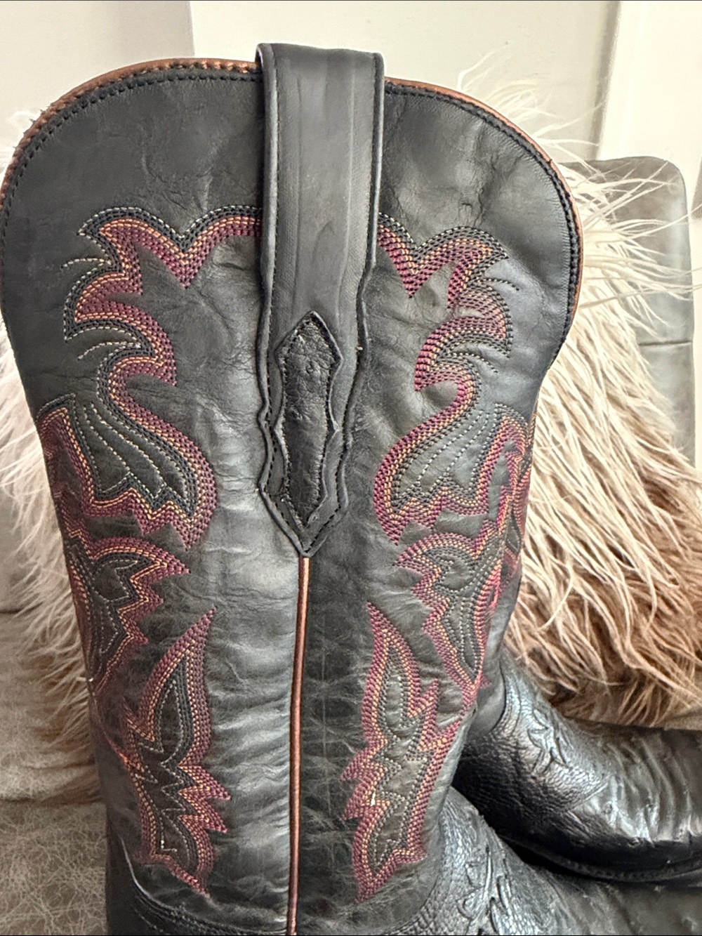 Lucchese ostrich & leather black Western Boots, ostrich toe box - Picture 8 of 16